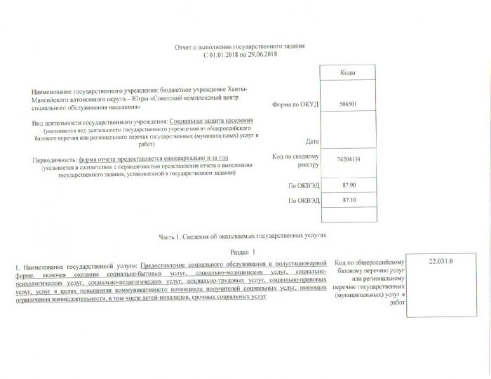 Отчет о выполнении государственного задания с 01.01.2018 по 29.06.2018